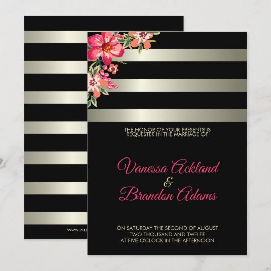 Licht grijsachtig en zwart strepen bruiloft kaart (Voorkant / Achterkant)