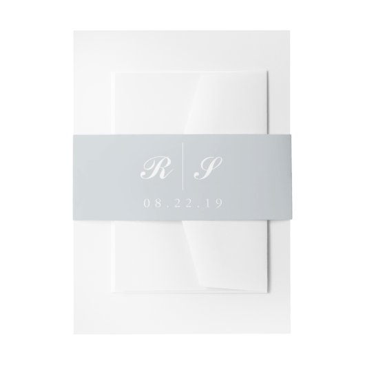 Licht grijze band, bewerkbaar monogram uitnodigingen wikkel (Voorkant Voorbeeld)