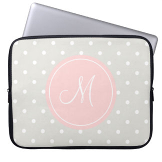Licht grijze pols roze aangepaste monogram laptop sleeve