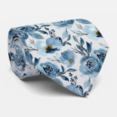 Licht grijze Stusty Blue Waterverf Floral Stropdas (Opgerold)
