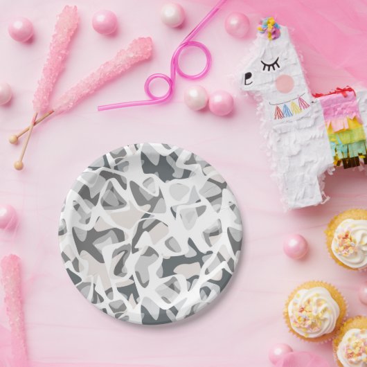 Licht grijze vlekken Abstract gevlekt patroon Papieren Bordje (Feest)