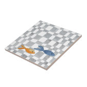 Licht grijze Waterverf controleert vis keramische Tegeltje (Zijkant)