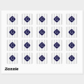 Licht grijze witte strepen, marineblauw label mono (Vel)