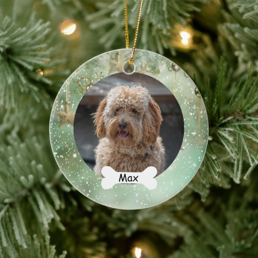 Licht Groen Aangepaste Huisdier Puppy Dog Foto Keramisch Ornament (Boom)
