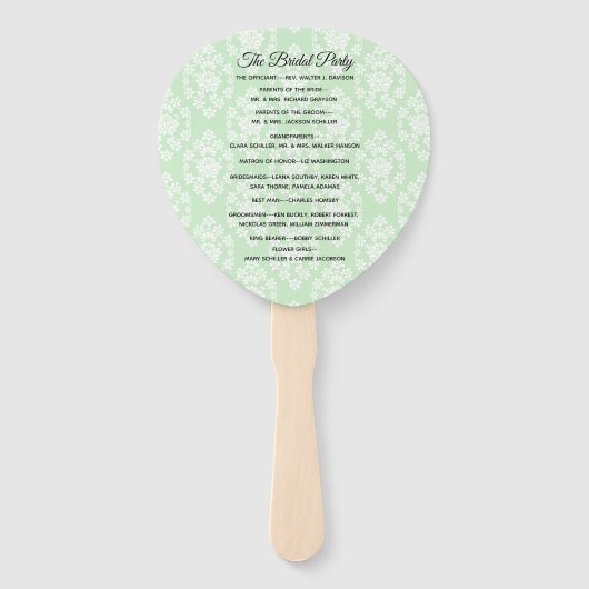 Licht Groen Bloemen Damast Trouwprogramma Fan Handwaaier (Achterkant)
