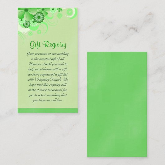 Licht Groen Bloemen Huwelijkscadeau Registry Informatiekaartje (Voorkant / Achterkant)
