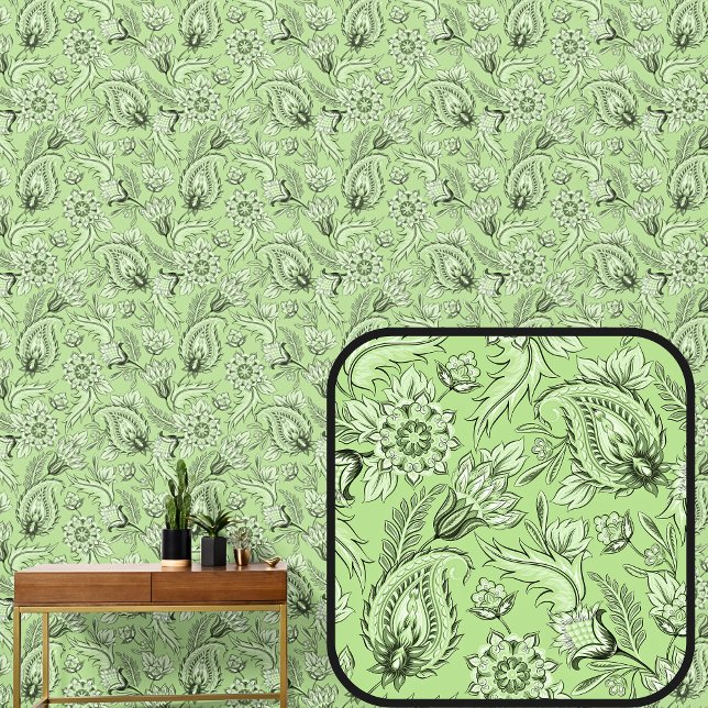 Licht groen Bloemen Paisley Elegant Behang (Creator heeft geüpload)