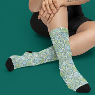 Licht groen en blauw etnisch paisleypatroon sokken