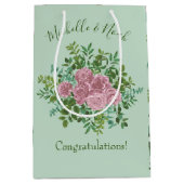 Licht groen en Bleek roze pony Roos Floral Wedding Medium Cadeauzakje (Voorkant)