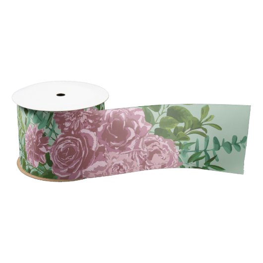 Licht groen en Bleek roze pony Roos Floral Wedding Satijnen Lint (Spoel)