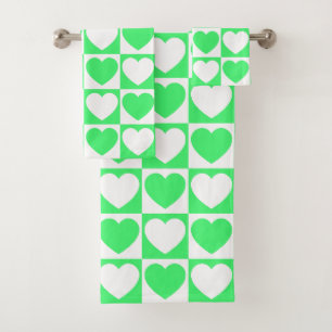 Licht groen en wit, gecheckt met hart bad handdoek