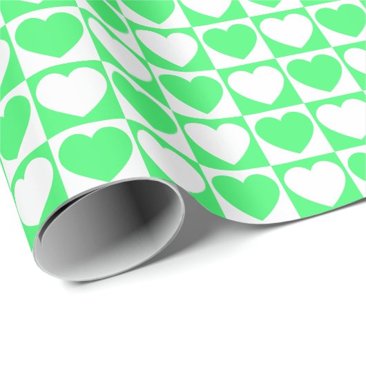 Licht groen en wit, gecheckt met hart cadeaupapier (Rol Hoek)