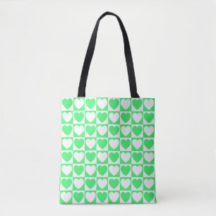 Licht groen en wit, gecheckt met hart tote bag