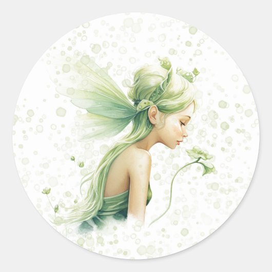 Licht Groen Fairy Alcohol Ink Meisje Verjaardagsfe Ronde Sticker (Voorkant)
