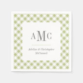 Licht Groen Gingham Monogram en Naam Servet (Voorkant)