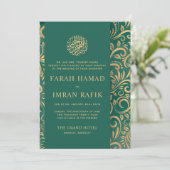 Licht Groen Goud Patroon Islamitische Moslim Bruil Kaart (Staand voorkant)