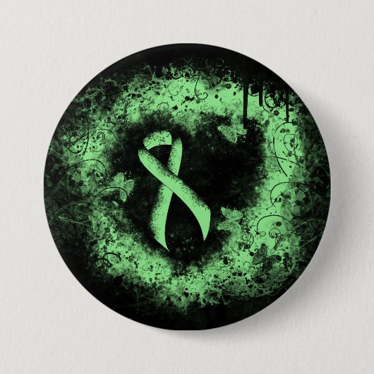 Licht groen lintgegraven hart ronde button 7,6 cm (Voorkant)