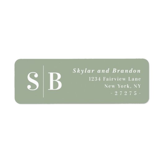 Licht Groen Monogrammed het Adres van de Terugkeer Etiket (Voorkant)