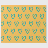 Licht groen op gele handgetekende harten cadeaupapier (Vlak)