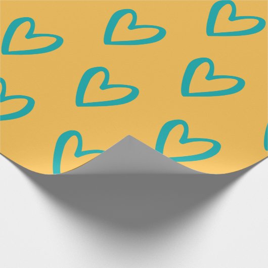 Licht groen op gele handgetekende harten cadeaupapier (Hoek)