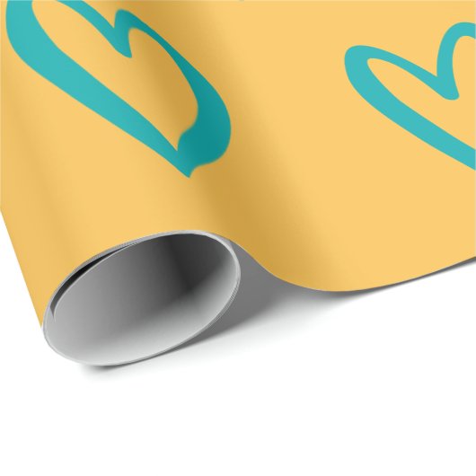 Licht groen op gele handgetekende harten cadeaupapier (Rol Hoek)