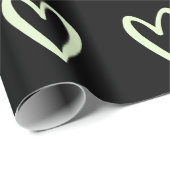 Licht groen op zwarte handgetekende harten cadeaupapier (Rol Hoek)