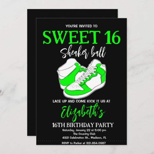 Licht Groen Sneaker Bash Verjaardagsfeest Kaart (Voorkant / Achterkant)