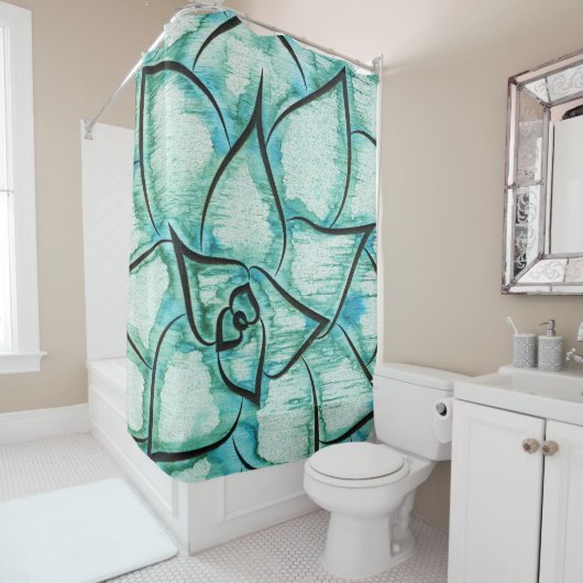 Licht groen Succulent Douchegordijn (In situ)