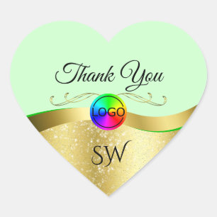 Licht Groen Wavy Goud met Logo Monogram Dank U Hart Sticker