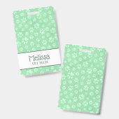 Licht Groen & Wit Dierenpootafdruk Monogram Badge (Voor- en achterkant)