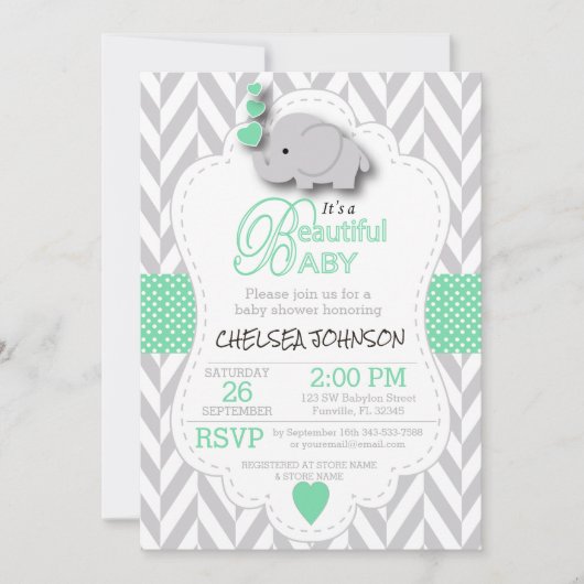 Licht groen, wit grijs Baby shower Kaart (Voorkant)