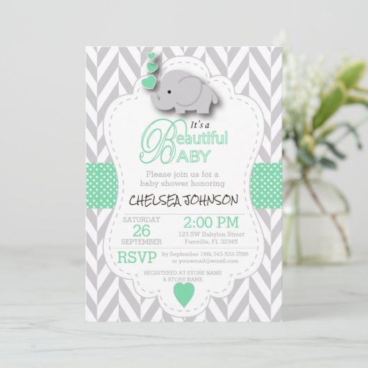 Licht groen, wit grijs Baby shower Kaart (Staand voorkant)