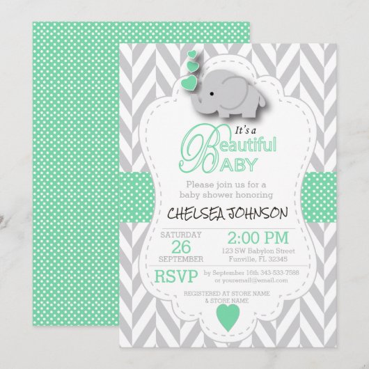 Licht groen, wit grijs Baby shower Kaart (Voorkant / Achterkant)