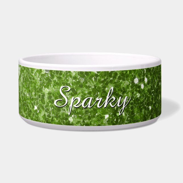 Licht groene faux glitter sparkles Personaliseren Voerbakje (Voorkant)