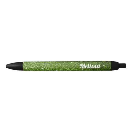 Licht groene faux glitter sparkles Personaliseren Zwarte Inkt Pen (Voorkant)