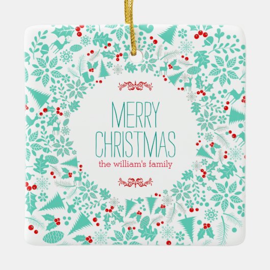 Licht-groene kerstmis met prettige kerst keramisch ornament (Voorkant)