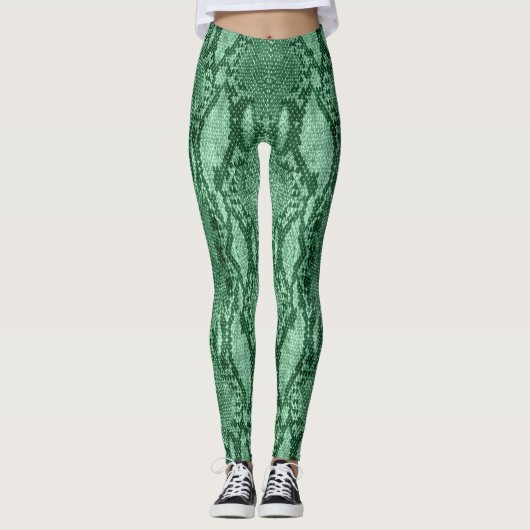 Licht groene slang huidafdruk leggings (Voorkant)