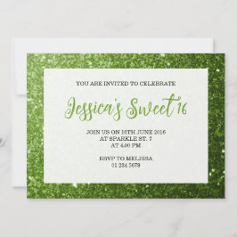 Licht groene sparkles Sweet 16 elegant script Kaart