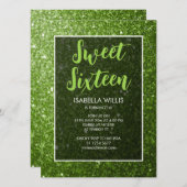 Licht groene sparkles Sweet 16 elegant script Kaart (Voorkant / Achterkant)