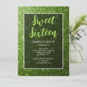 Licht groene sparkles Sweet 16 elegant script Kaart (Staand voorkant)