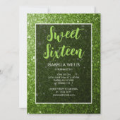 Licht groene sparkles Sweet 16 elegant script Kaart (Voorkant)
