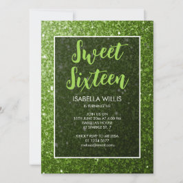 Licht groene sparkles Sweet 16 elegant script Kaart