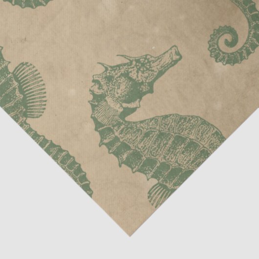 Licht groene zeepaardjes op Tan-decoupage Tissuepapier (Detail)