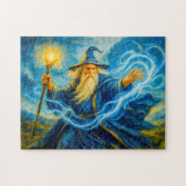 Licht hanterende magiër in fantasie-oliekunst legpuzzel