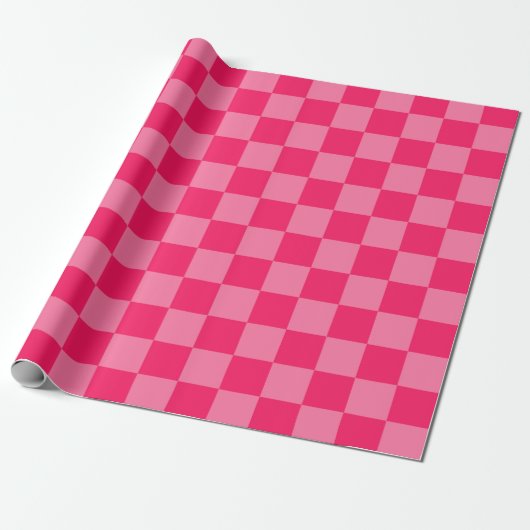 Licht Heet Roze Checker Patroon Wrapping Papier (Uitgerold)
