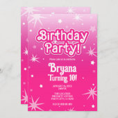 Licht & Heet Roze Sparkle Stars Verjaardagsfeestje Kaart (Voorkant / Achterkant)