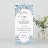 Licht hemelsblauw Bloemenvlinders Quinceañera Menu (Staand voorkant)