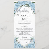 Licht hemelsblauw Bloemenvlinders Quinceañera Menu (Voorkant)