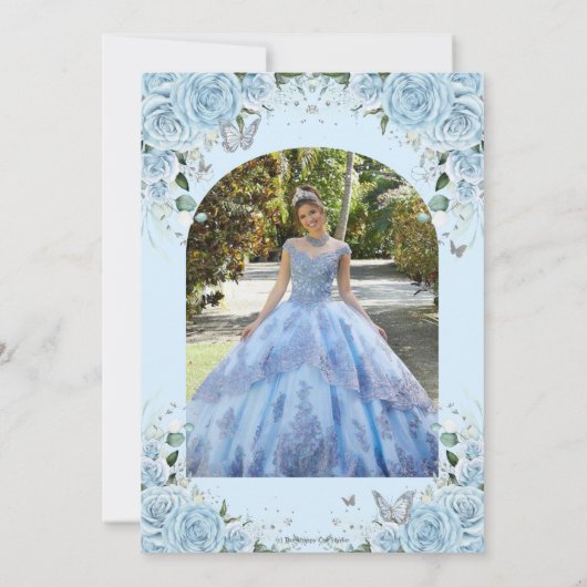 Licht hemelsblauw Bloemzoet 16 Quinceañera Foto Save The Date (Achterkant)