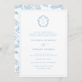  licht hemelsblauw kuif monogram bruiloft kaart (Voorkant / Achterkant)